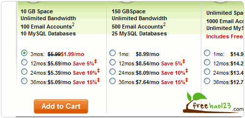 Godaddy 1.99美元主机选择虚拟主机