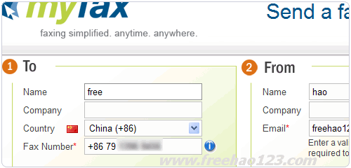 myfax免费传真填写信息
